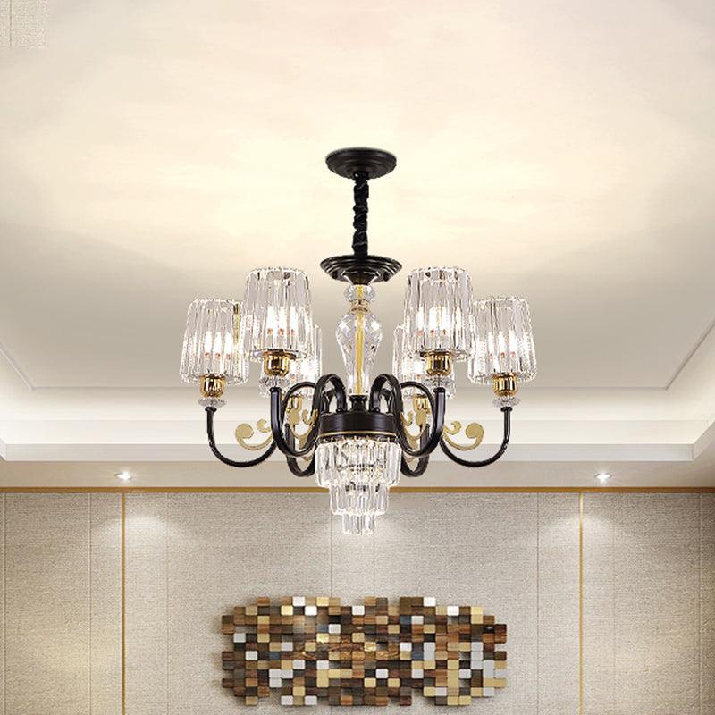 Black 6 Heads Chandelier Light Modern Metal Curvy Arm Fixture - Rebooters