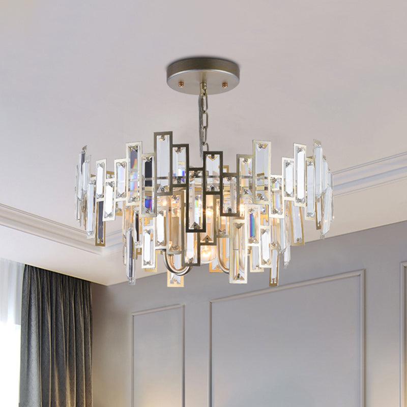 6 Bulbs Clear Crystal Blocks Embedded Chandelier Gold Black Round Bedroom Light - Rebooters