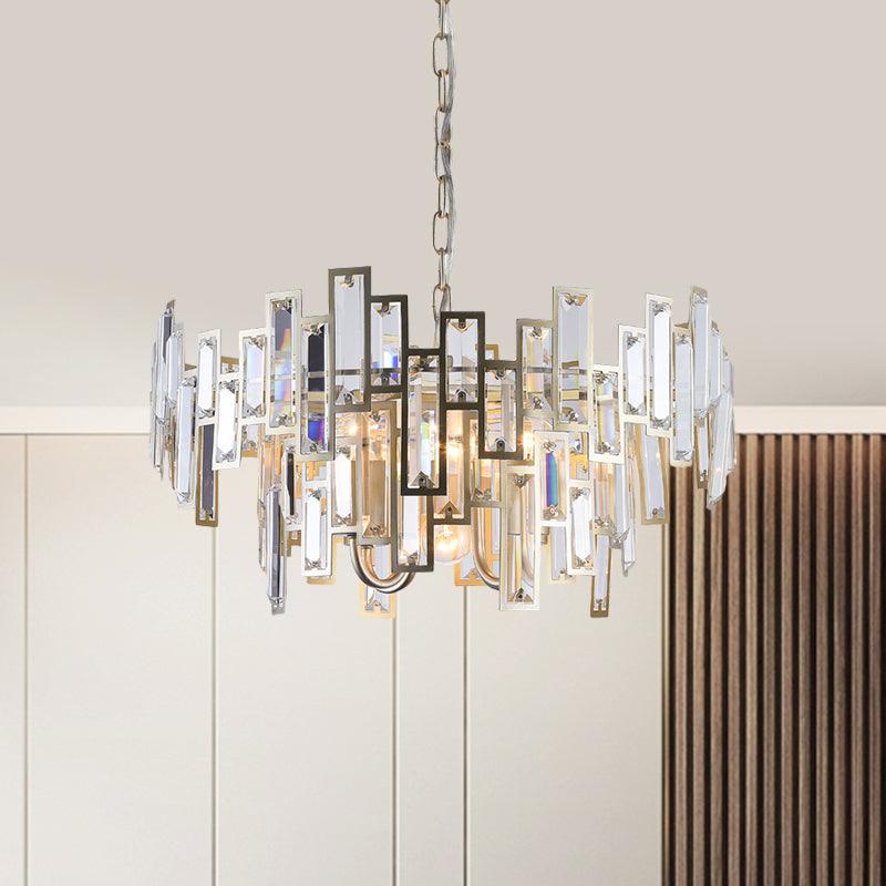 6 Bulbs Clear Crystal Blocks Embedded Chandelier Gold Black Round Bedroom Light - Rebooters