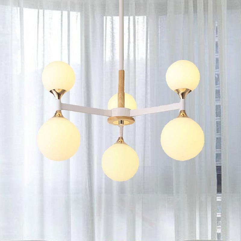 6/12-Light Glass Ball Hanging Chandelier Wood Metal Lamp - Rebooters