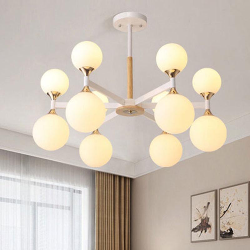 6/12-Light Glass Ball Hanging Chandelier Wood Metal Lamp - Rebooters