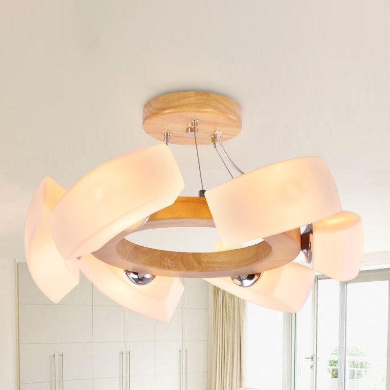 4/6 Light Wooden Ceiling Light Fixture Modern Unique Round Flush Mount Light Warm White - Rebooters