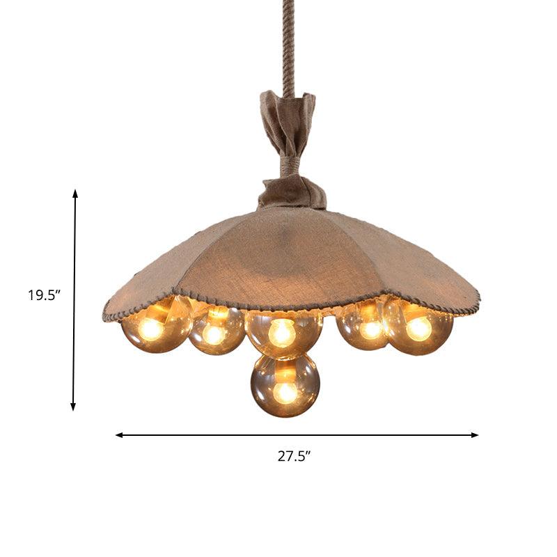 Beige Fabric Scalloped Pendant Light Lodge Chandelier 6 Heads - Rebooters