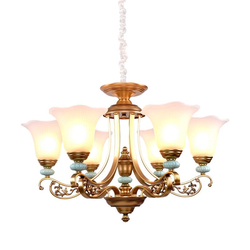 3/6/8-Head Bloom Ceiling Chandelier Rustic Gold Glass Pendant - Rebooters