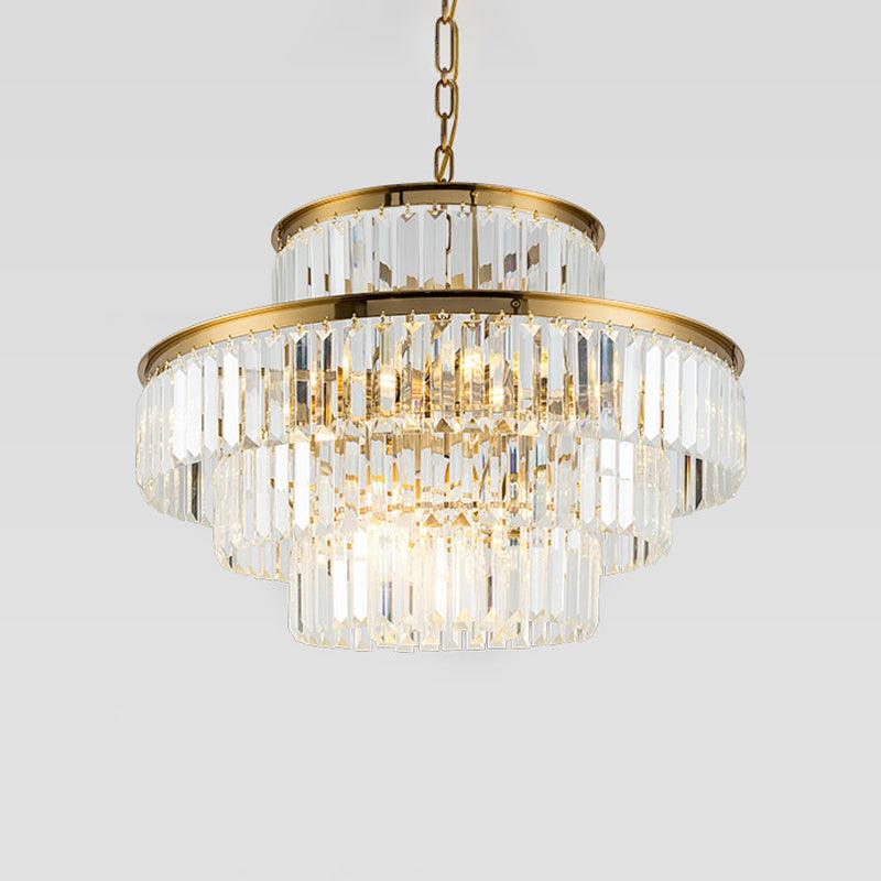 3 Layers Clear Crystal Rod Chandelier Postmodern 9-Light Pendant - Rebooters