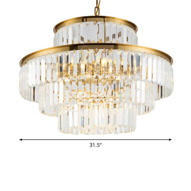 3 Layers Clear Crystal Rod Chandelier Postmodern 9-Light Pendant - Rebooters
