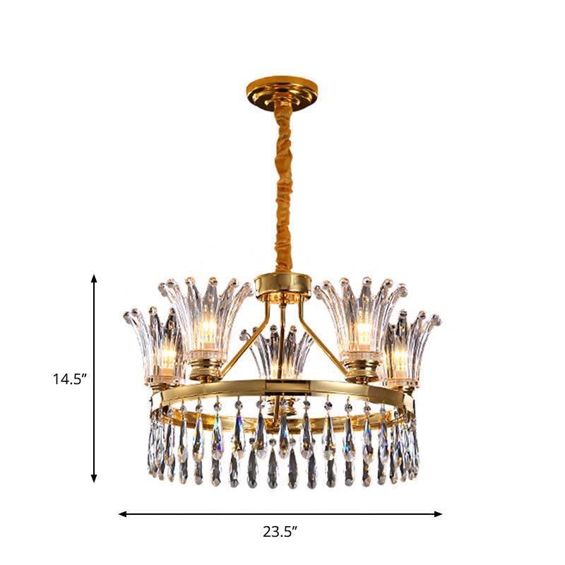 5/8 Bulbs Flared Chandelier Light Fixture Classic Gold Crystal - Rebooters