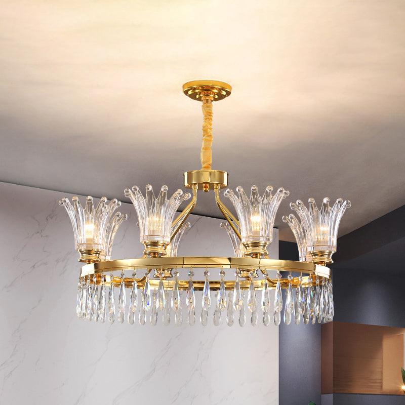 5/8 Bulbs Flared Chandelier Light Fixture Classic Gold Crystal - Rebooters