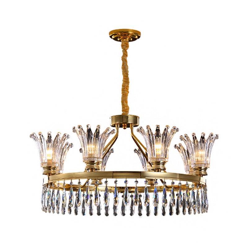 5/8 Bulbs Flared Chandelier Light Fixture Classic Gold Crystal - Rebooters
