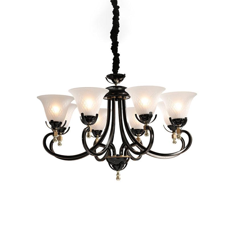 5/8-Bulb Flared Ceiling Chandelier Retro Black Cream Glass - Rebooters