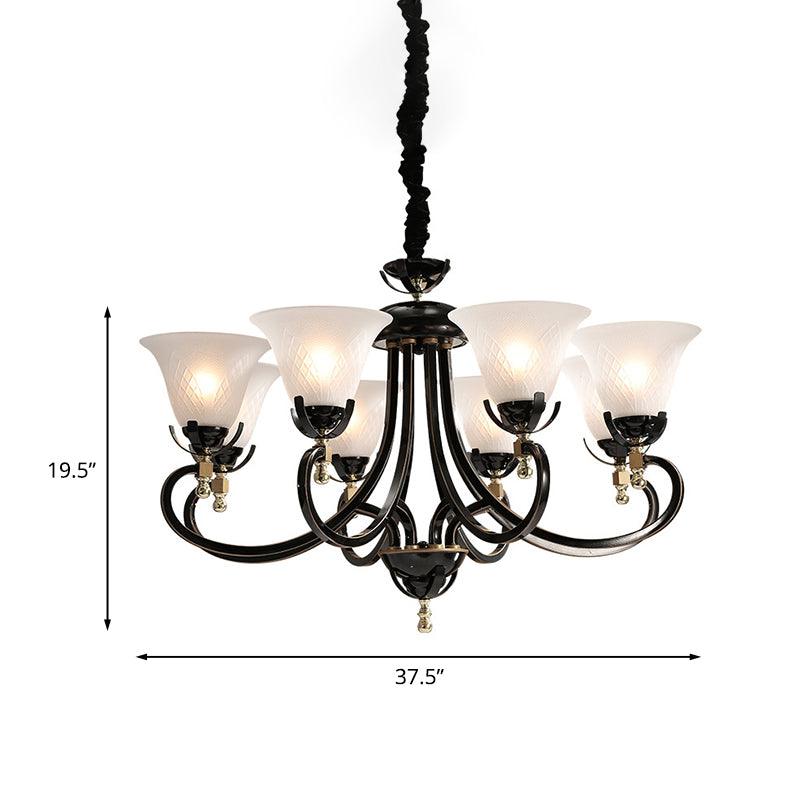 5/8-Bulb Flared Ceiling Chandelier Retro Black Cream Glass - Rebooters