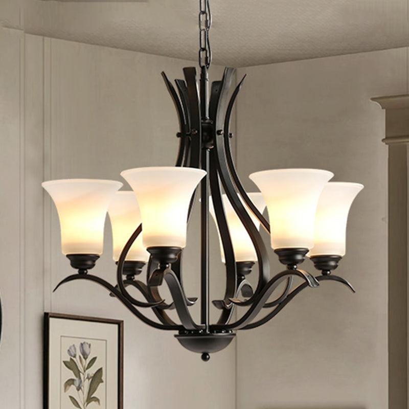 6/8 Lights Milk Glass Chandelier Lamp Retro Style Black Bell - Rebooters