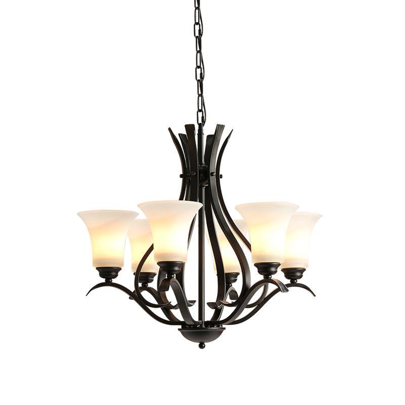 6/8 Lights Milk Glass Chandelier Lamp Retro Style Black Bell - Rebooters