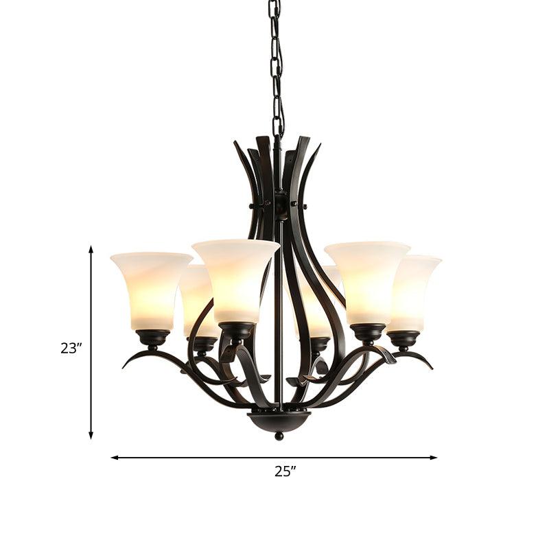 6/8 Lights Milk Glass Chandelier Lamp Retro Style Black Bell - Rebooters