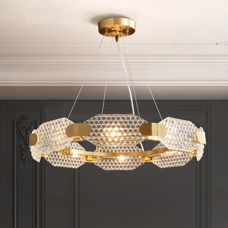 8-Head Octagon Chandelier Light Colonialist Gold Clear Glass - Rebooters
