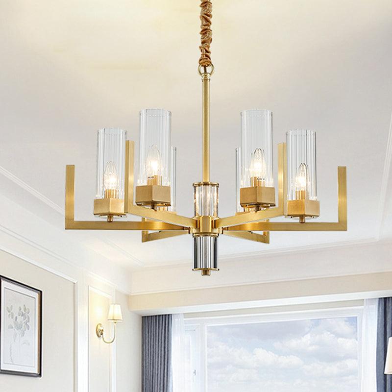 6-Light Clear Glass Chandelier Lamp Colonialism Gold Column - Rebooters
