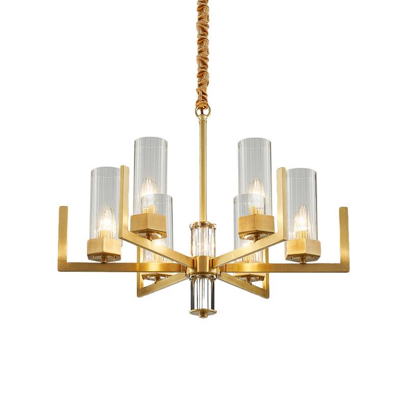 6-Light Clear Glass Chandelier Lamp Colonialism Gold Column - Rebooters