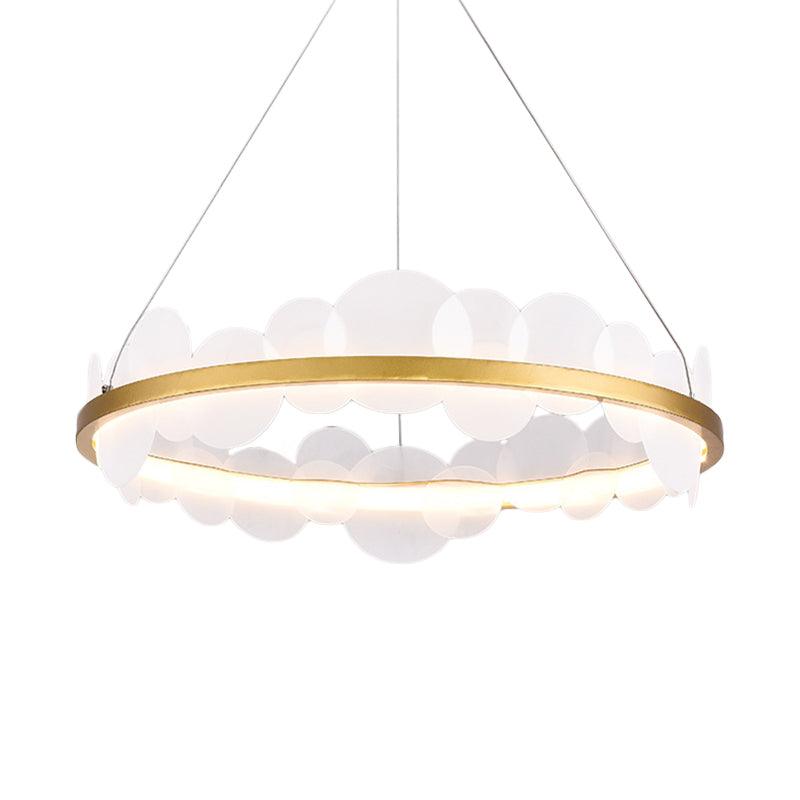 Mid Century Loop Metal Chandelier LED Pendant Ceiling Light in Gold with Acrylic Bubble Flakes Decor - Rebooters
