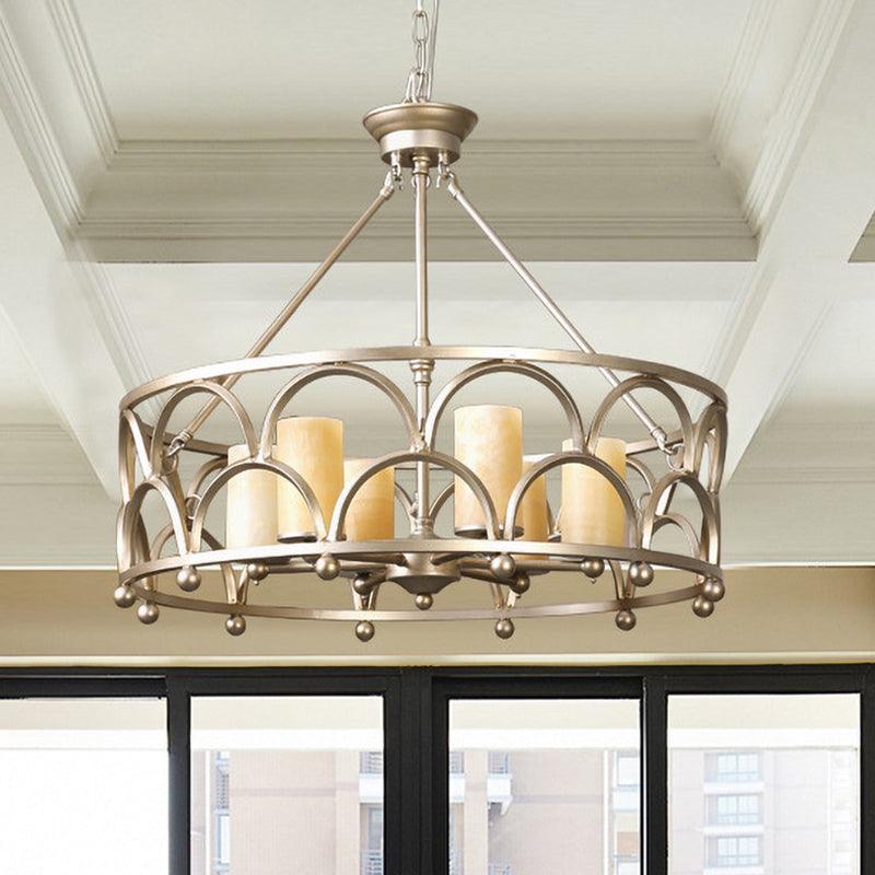 8 Lights Marble Pendant Chandelier Traditional Gold Lamp - Rebooters