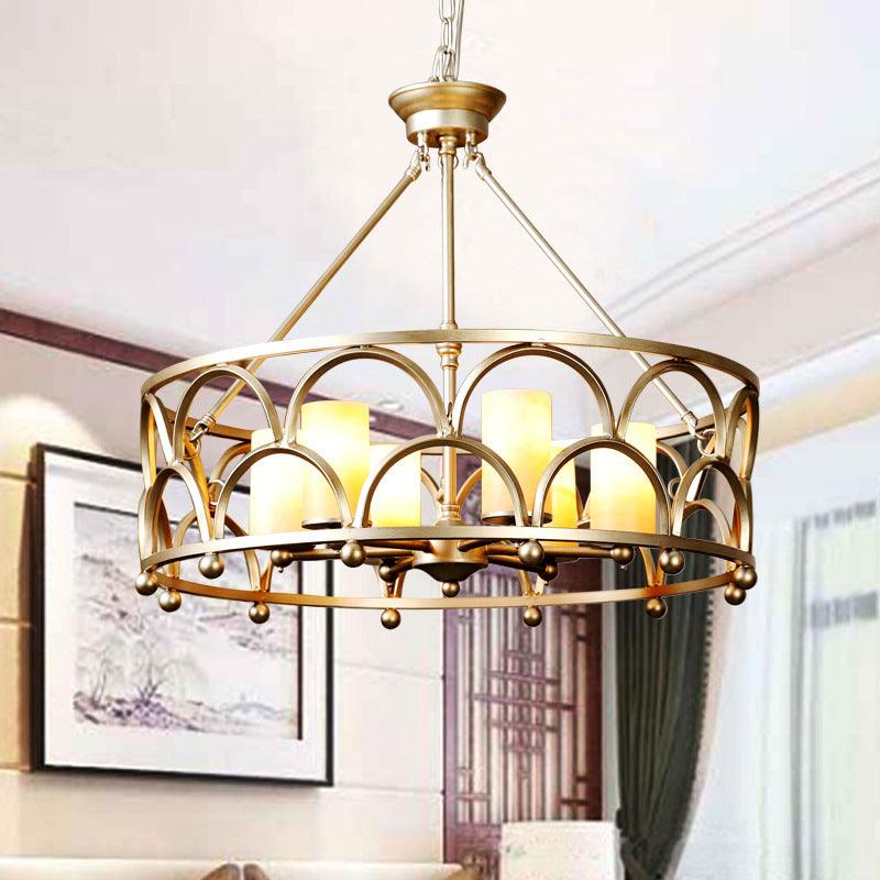 8 Lights Marble Pendant Chandelier Traditional Gold Lamp - Rebooters