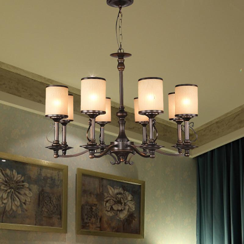 Beige Glass Black Chandelier Lamp Cylindrical 3/6/8 Heads Pendant Ceiling Light - Rebooters