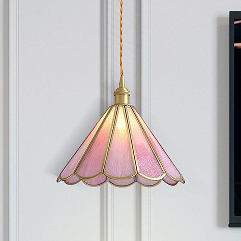 1 Head Suspension Pendant Light Korean Garden Flowerbud Pink Glass - Rebooters