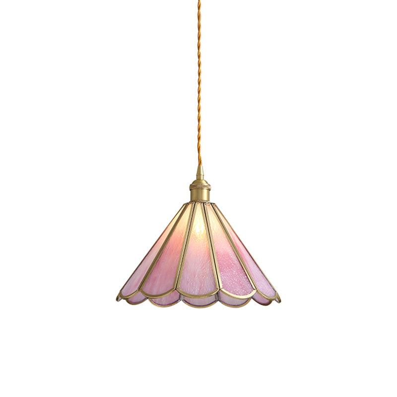 1 Head Suspension Pendant Light Korean Garden Flowerbud Pink Glass - Rebooters