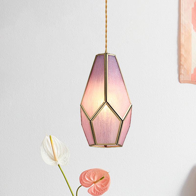 1 Head Suspension Pendant Light Korean Garden Flowerbud Pink Glass - Rebooters