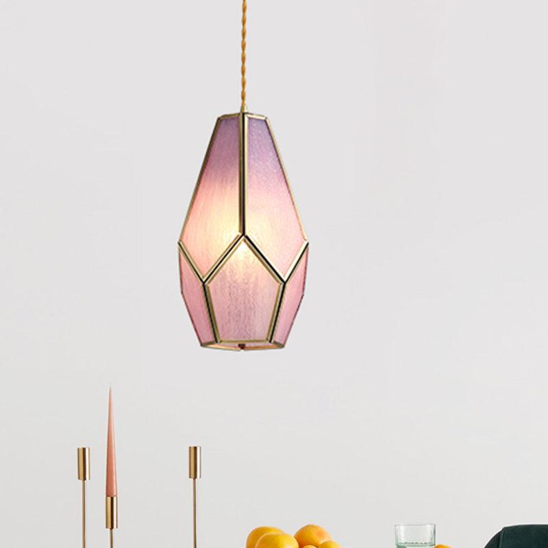 1 Head Suspension Pendant Light Korean Garden Flowerbud Pink Glass - Rebooters