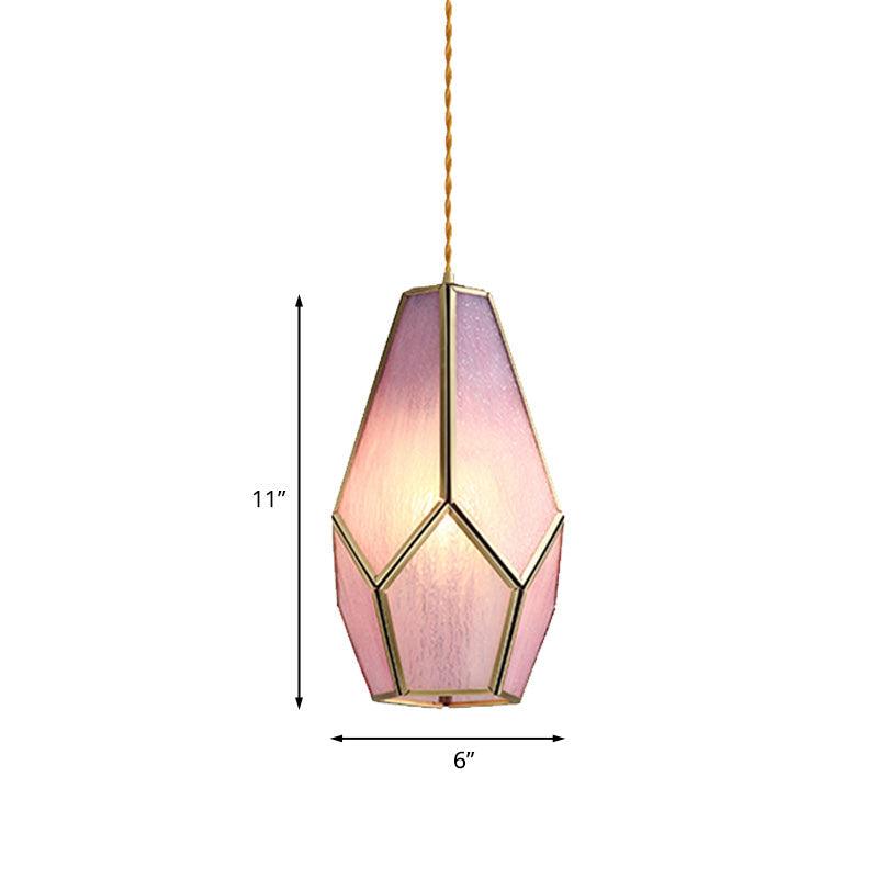 1 Head Suspension Pendant Light Korean Garden Flowerbud Pink Glass - Rebooters