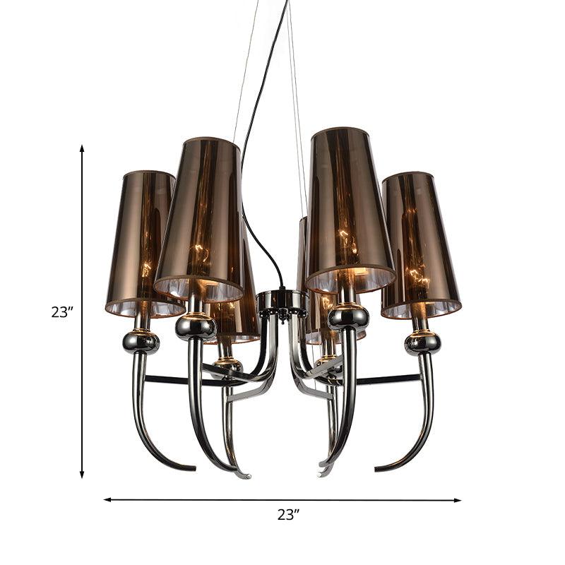 6 Bulbs Deep Cone Chandelier Light Rustic Black Iron Pendant - Rebooters