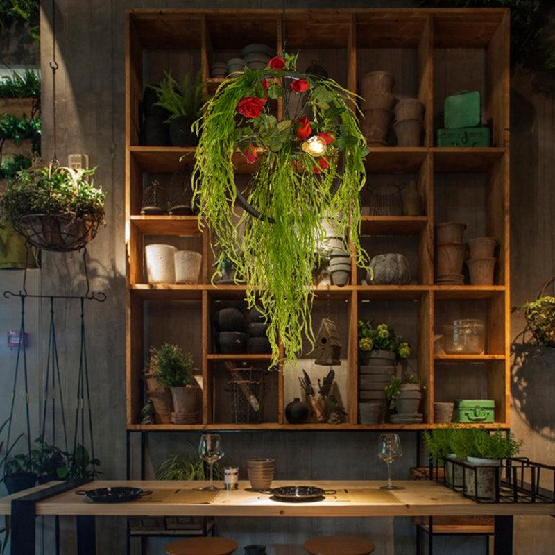 2-Bulb Wheel Ceiling Chandelier Farmhouse Black Iron Light - Rebooters