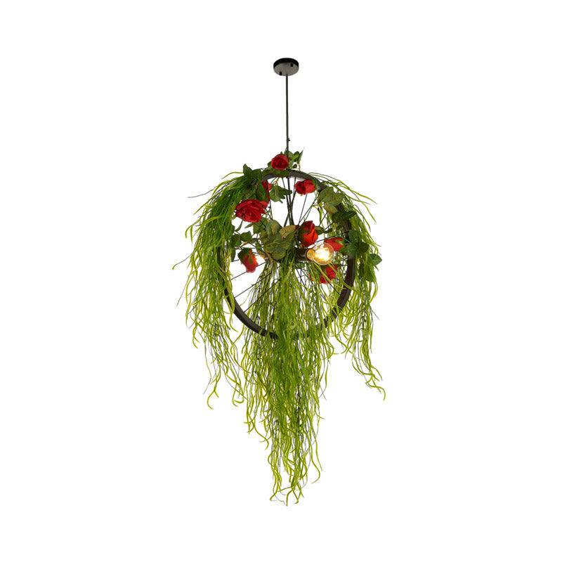 2-Bulb Wheel Ceiling Chandelier Farmhouse Black Iron Light - Rebooters