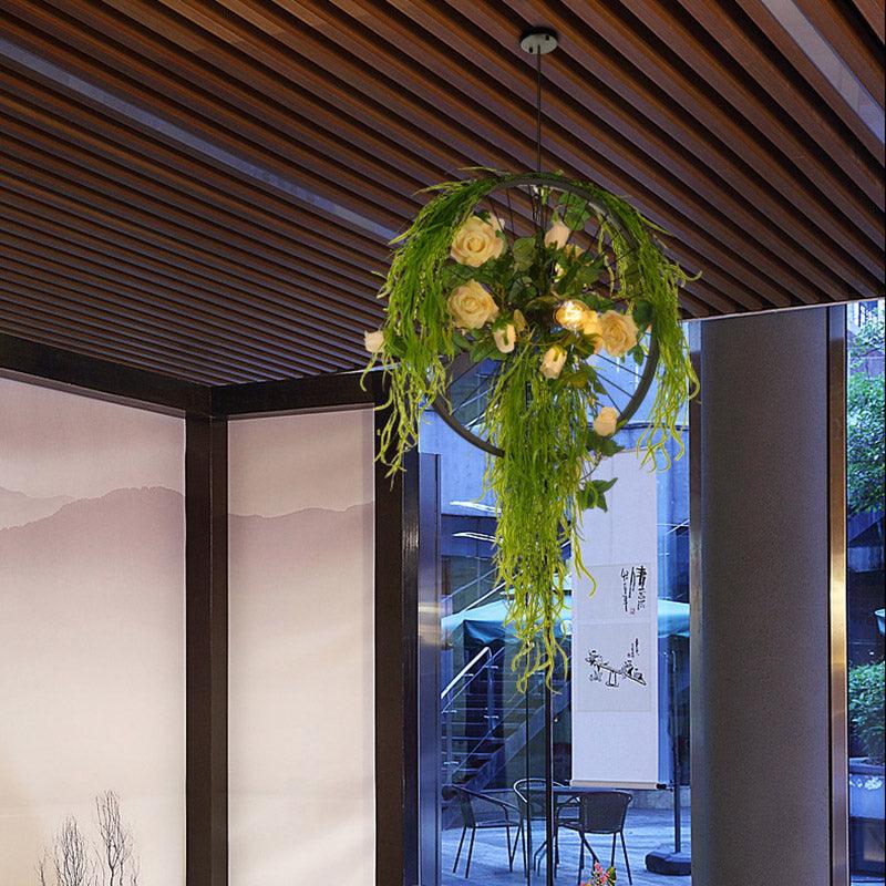 2-Bulb Wheel Ceiling Chandelier Farmhouse Black Iron Light - Rebooters