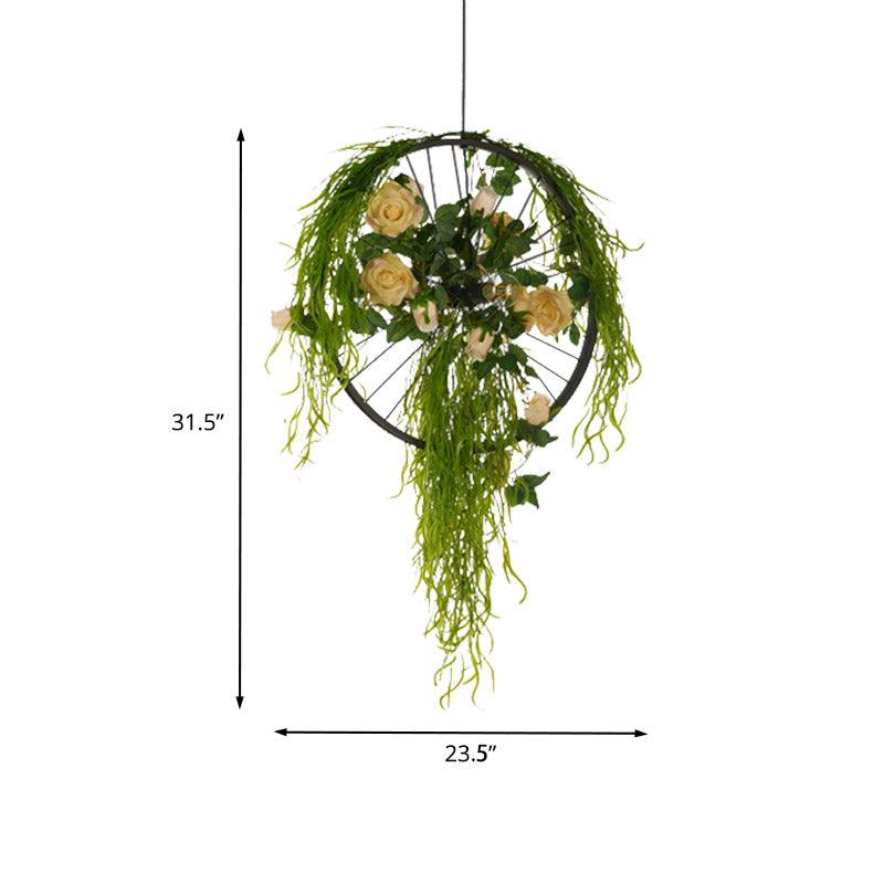 2-Bulb Wheel Ceiling Chandelier Farmhouse Black Iron Light - Rebooters