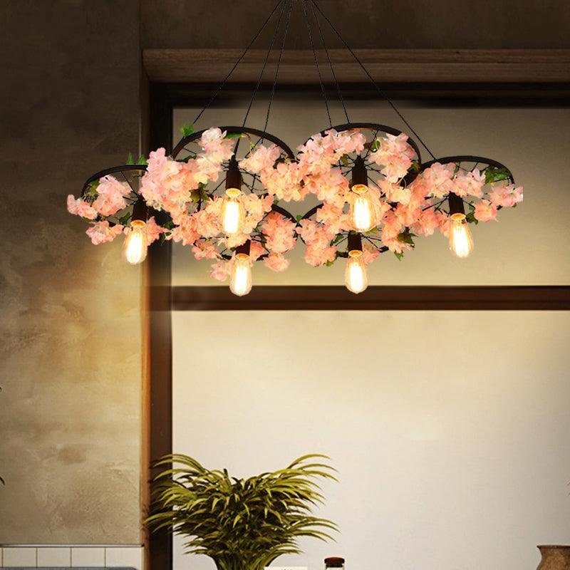 Antique Wheel Chandelier Lighting Fixture 3/6 Heads Black Ceiling Pendant Light - Rebooters