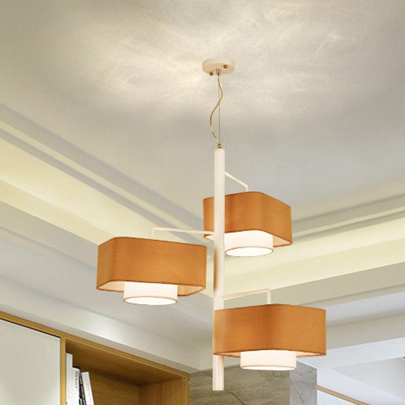 3-Tier Dual Shade Chandelier Lamp Contemporary Fabric 3-Light Brown Hanging Light Fixture - Rebooters