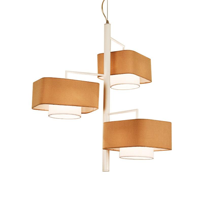 3-Tier Dual Shade Chandelier Lamp Contemporary Fabric 3-Light Brown Hanging Light Fixture - Rebooters