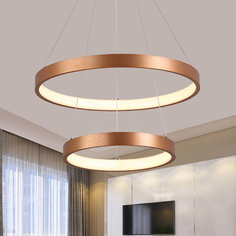 1/2/3-Tier Hoop Dinette Chandelier Metallic Minimalist LED Ceiling Pendant Light in Gold - Rebooters