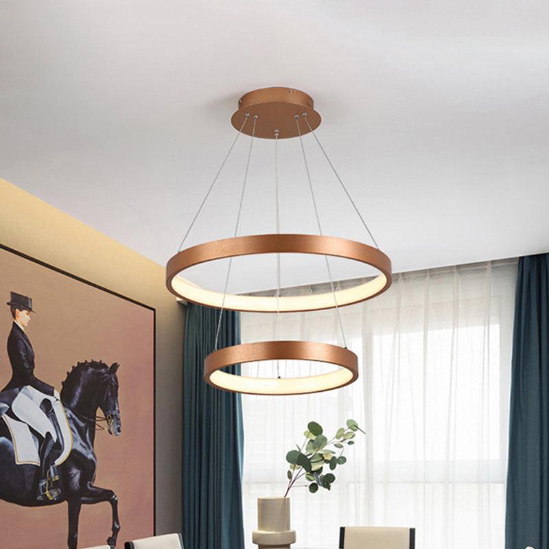 1/2/3-Tier Hoop Dinette Chandelier Metallic Minimalist LED Ceiling Pendant Light in Gold - Rebooters
