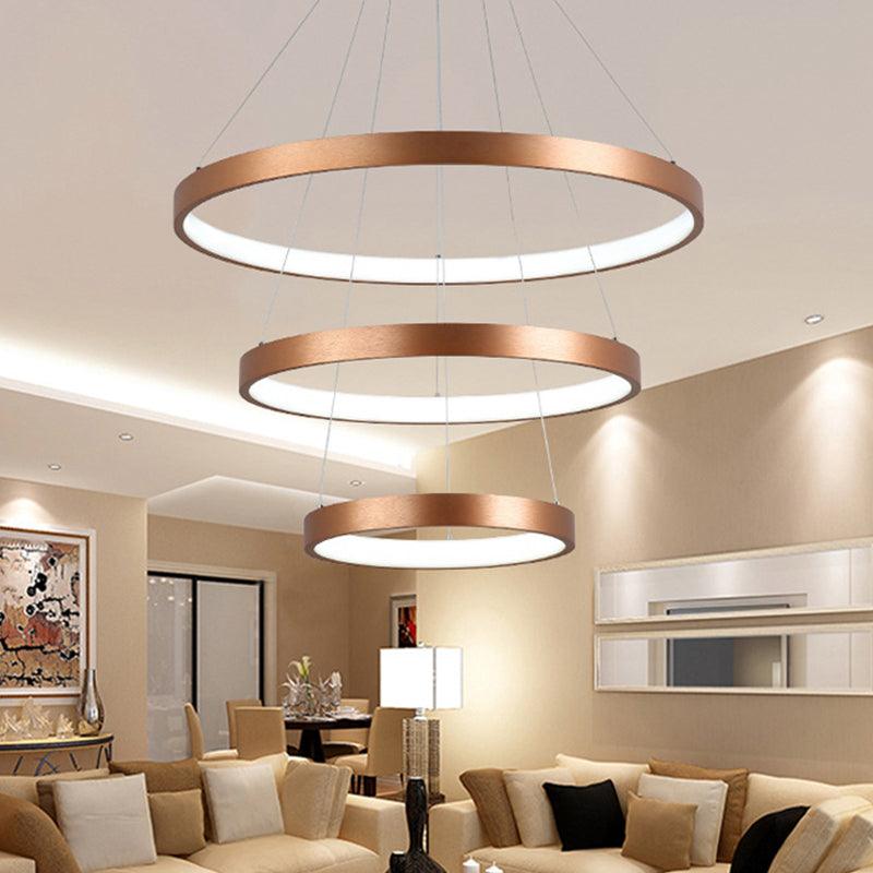 1/2/3-Tier Hoop Dinette Chandelier Metallic Minimalist LED Ceiling Pendant Light in Gold - Rebooters