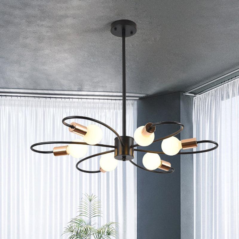 6 Bulbs Twisted Arm Chandelier Light Traditional Black Iron - Rebooters