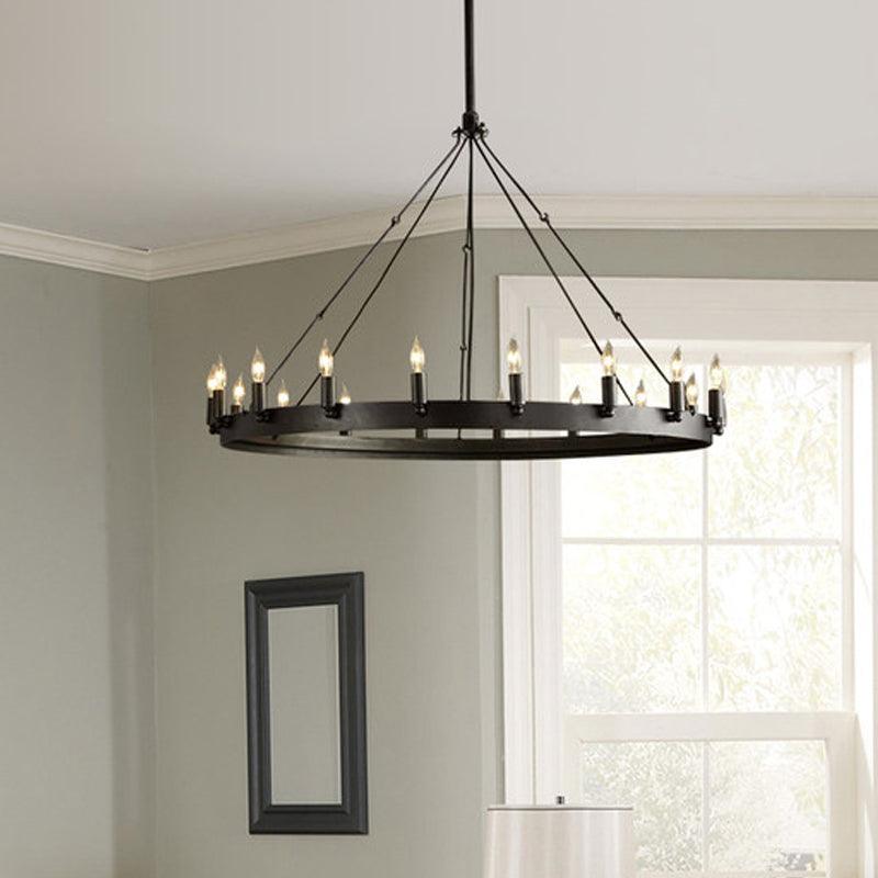 12/18-Light Round Hanging Chandelier Traditional Black Metal Pendant Light with Candle Design - Rebooters