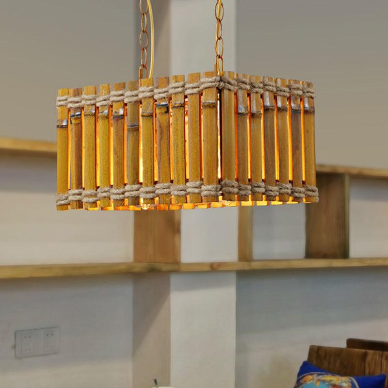 Bamboo Yellow Chandelier Lighting Rectangle 2 Bulbs Industrial Style - Rebooters