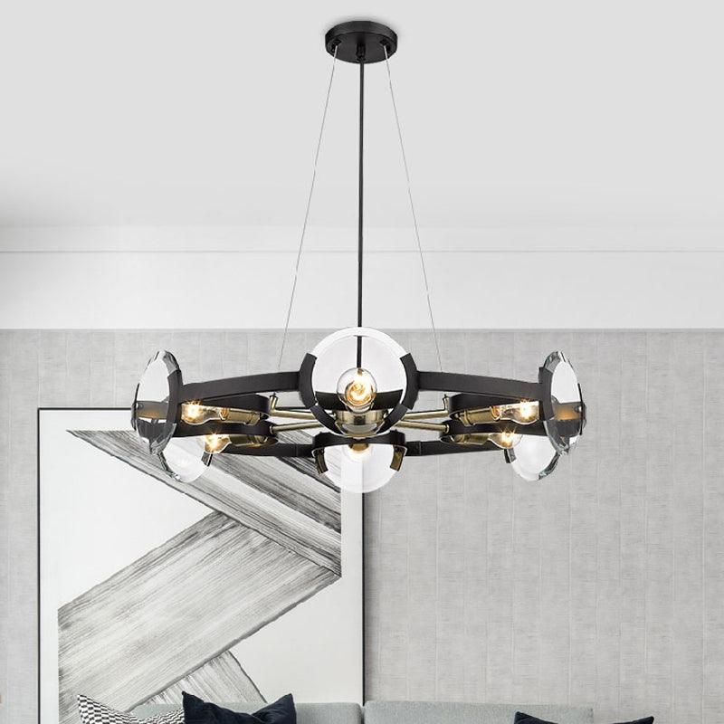 4/6 Lights Circular Pendant Chandelier Farmhouse Black Metallic Ceiling Light - Rebooters