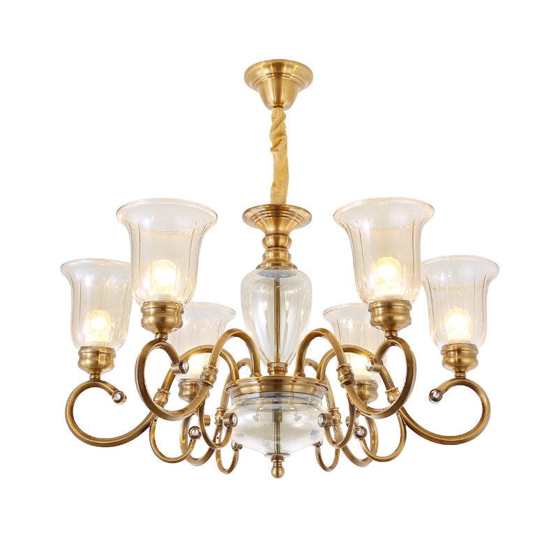 Bell Living Room Chandelier Lamp Farmhouse Clear Glass 3 Lights - Rebooters