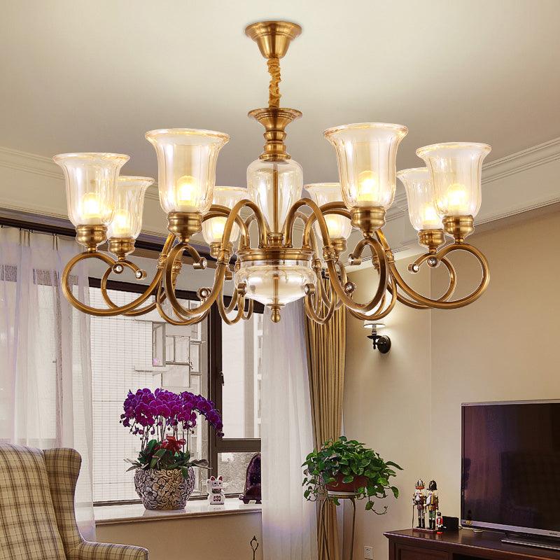 Bell Living Room Chandelier Lamp Farmhouse Clear Glass 3 Lights - Rebooters