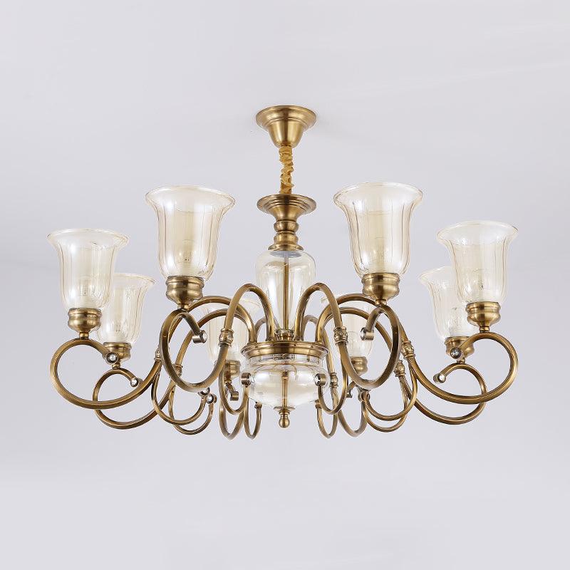 Bell Living Room Chandelier Lamp Farmhouse Clear Glass 3 Lights - Rebooters