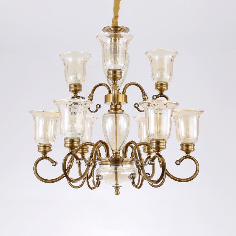 Bell Living Room Chandelier Lamp Farmhouse Clear Glass 3 Lights - Rebooters