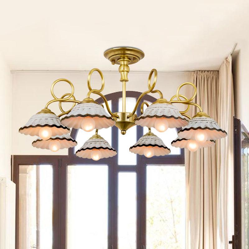 3/6 Heads Flared Chandelier Lamp Traditional Gold Ceramic Lighting - Rebooters